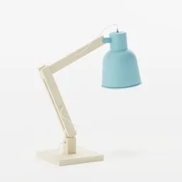 Realistic 3D model of a wooden and metal desk lamp with detailed textures and a separate light bulb.