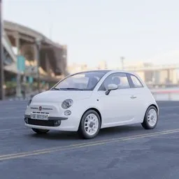 Highly detailed white Fiat 500 3D model rendered in Blender, perfect for animation and architectural visualization.
