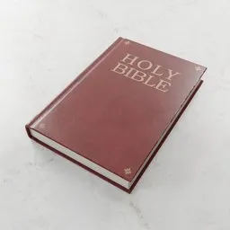 "High-quality 3D model of the Holy Bible for Blender 3D, featuring detailed and simplistic iconography with gold lettering on a red book. Textured with Substance and equipped with 4K PBR materials for a realistic finish. Perfect for literature enthusiasts and religious themed projects."