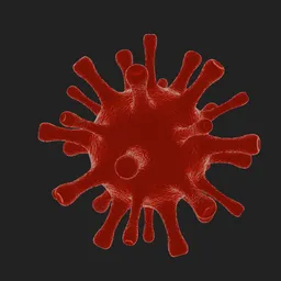 Detailed red 3D virus model showcasing intricate surface spikes, suitable for scientific visualization in Blender.
