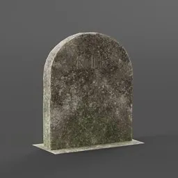Realistic Blender 3D gravestone model with moss and weathering textures for virtual environments.