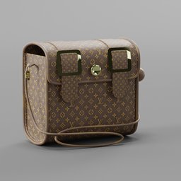 "Decorative Louis Vuitton Square Bag 3D Model for Blender 3D. Brown and tan bag with handle and 3D logos, inspired by designer Carles Delclaux. Realistic texture and render by V-Ray."