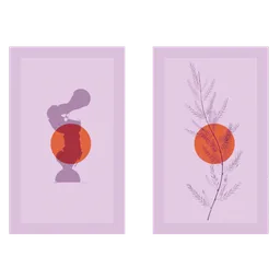 "Frameless art - A triptych of minimalist framed pictures featuring a bird, a plant, and a sun in a sci-fi film color palette. This 3D model showcases a reduced minimal illustration with elements of evolution, botany, and feminist art. Perfect for Blender 3D enthusiasts seeking simple design concepts for their projects."