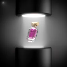 Photorealistic 3D-rendered perfume bottle with dynamic lighting from a Blender project.