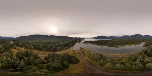 Aerial River by Ocean Overcast
