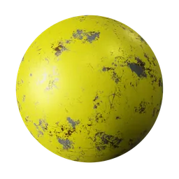 High-resolution PBR texture of yellow rusted and scratched metal surface for realistic 3D rendering in Blender.