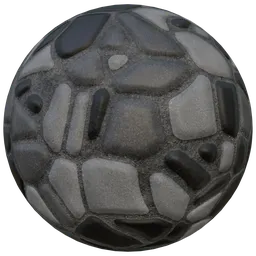 Detailed black pebble sidewalk PBR texture for 3D rendering in Blender and other applications.