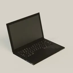 High-detail black laptop 3D model with realistic textures for Blender rendering.