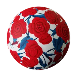 High-resolution red and blue floral pattern on seamless wallpaper texture for Blender 3D PBR material rendering.