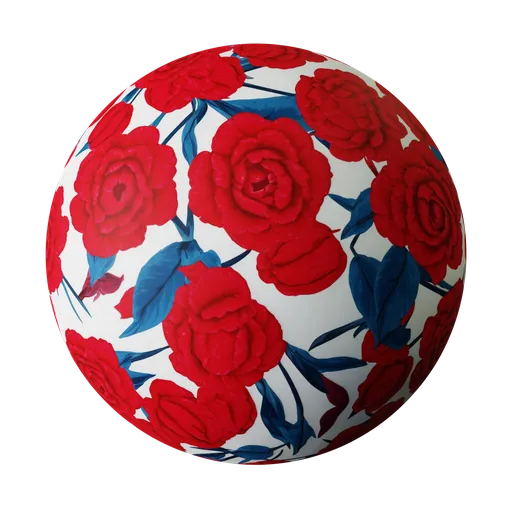 High-resolution red and blue floral pattern on seamless wallpaper texture for Blender 3D PBR material rendering.