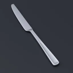 Realistic 3D model of a brushed stainless steel knife, compatible with Blender, perfect for detailed tableware visualization.
