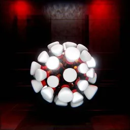 Illuminated abstract 3D sphere with rotating lights in dark space, Blender render for creative design.