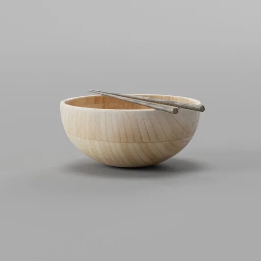 Realistic 3D model of bamboo bowl with chopsticks for Blender rendering, perfect for interior design visualizations.