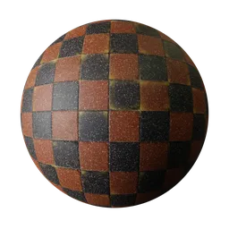 Realistic PBR material with black and brown checkered pattern and white detailing for 3D modeling in Blender.