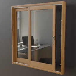 High-quality 3D rendering of wooden double glazed lift-sliding door for Blender modeling.