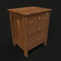 Low-poly 3D model of a wooden nightstand with detailed textures, suitable for Blender rendering and game development.