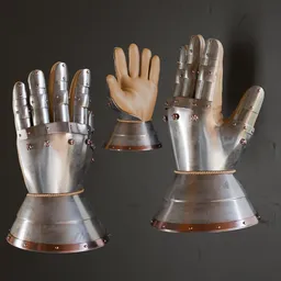 Detailed 3D model of historical metal hand armor, showcasing intricate design with shoe belt features, optimized for Blender.
