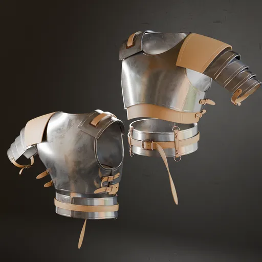 Realistic Blender 3D model of metal armored chest piece with detailed straps and textures, suitable for historical military scenes.