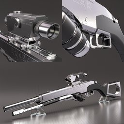 Detailed 3D model of a futuristic assault rifle, game-asset ready, displayed with precision and sharp angles.