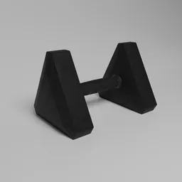 Realistic 3D Blender model of a black dumbbell with unique triangular weights for fitness design.