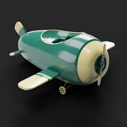 "Airplane Toy 3D model for Blender 3D - perfect for kids' display with a propeller and retro colors. Features art nouveau octane render, 3D cell shading, and flat shape values."