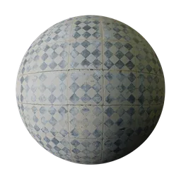 Worn Blue Diamond Check Floor Tiles