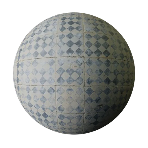 Worn Blue Diamond Check Floor Tiles
