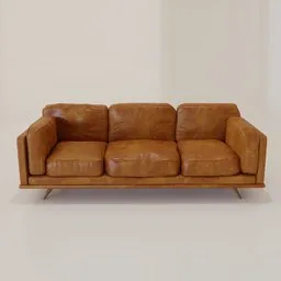Detailed 3D model of a brown leather couch with cushions optimized for Blender rendering.