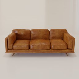 "Get cozy on a Brown Leather Sofa with Wooden Frame - a photorealistic 3D model for Blender 3D by Erwin Bowien and Hendrik van Steenwijk I. Perfect for adding comfort to your Living Room. Available in the 'sofa' category on BlenderKit."