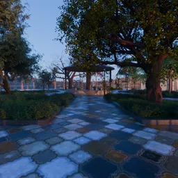 Evening Park Gazebo Walkway Scene