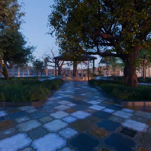 Evening Park Gazebo Walkway Scene