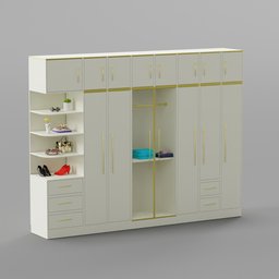 Detailed Blender 3D model showcasing a contemporary wardrobe with compartments and accessories.