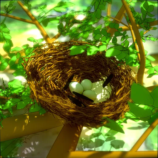 Stylized Anime Cel Shaded Bird Nest
