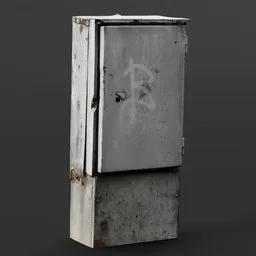 "Dirty and old Electrical Junction Box 3D model for Blender 3D. Detailed and hyperrealistic photo scan of an urban street element with graffiti, metal skin, and scratches. Perfect for cityscape scenes and urban environments."