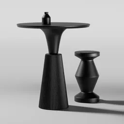 High-quality 3D rendering of a modern black table and matching stool, ideal for Blender 3D projects.