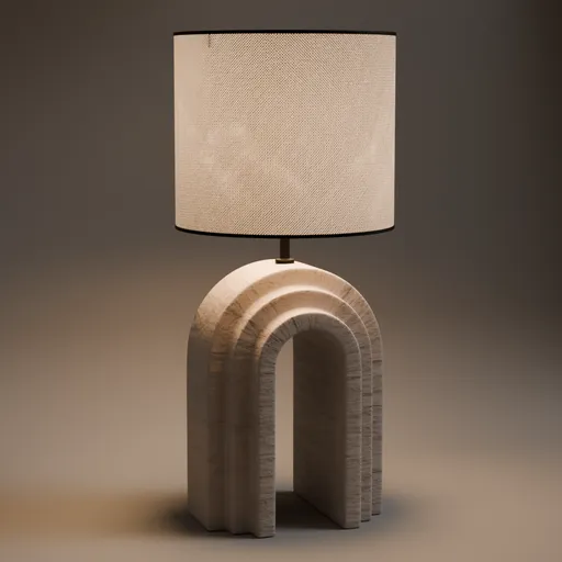 Realistic Blender 3D render of a modern U-shaped pottery table lamp with a textured shade.
