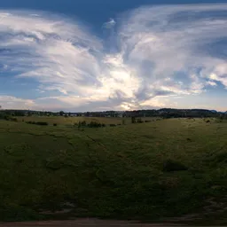 Dramatic Sunset Sky Green Field