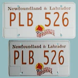 3D model of a Newfoundland and Labrador vehicle license plate for Blender, suitable for mid-range render.