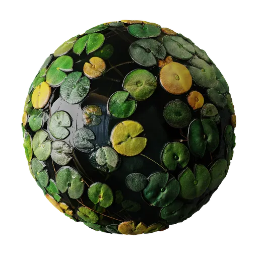 PBR texture of floating water lilies for 3D rendering in Blender, creating realistic organic surface scenes.