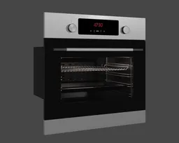 Detailed Blender 3D model of a modern electric oven with a digital clock display.