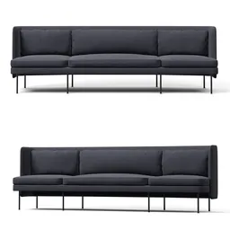 High-quality 3D model of modern sleek sofa with golden velvet variant, suitable for Blender rendering.