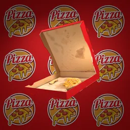 Detailed 3D model of a pizza slice in an open box, ideal for advertising, created in Blender.
