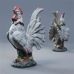 Highly detailed 3D ceramic rooster model with PBR textures, ideal for Blender artists seeking realistic sculpture assets.