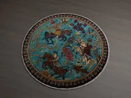 Intricate circular 3D rug model with detailed medieval patterns optimized for Blender renders.