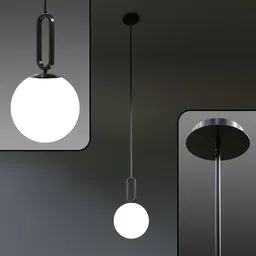 High-quality 3D render of a sleek metal and glass pendant light, ideal for modern interiors visualization.