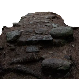 High-detail 3D rocky terrain model for use in Blender, representing natural hiking path textures and elements.