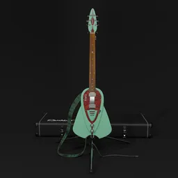 Highly detailed 3D model of a green and red Backlund Marz 6 electric guitar with unique body design, dual humbuckers, and rosewood fingerboard.