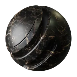High-resolution PBR black marble texture with intricate golden veins for 3D modeling and rendering.