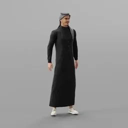 3D Blender model of a Jordanian man in black thob and shimag with rigging and facial animation.