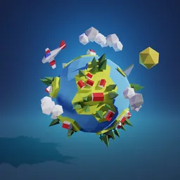 "Explore a captivating low poly 3D planet in Blender 3D - featuring mesmerizing geometric shapes, vibrant colors, and a minimalist aesthetic. Perfect for video games, education, and creative designs with themes of sustainability, pollution, and petrol energy. Download now and experience the wonders of this intricately crafted celestial creation."